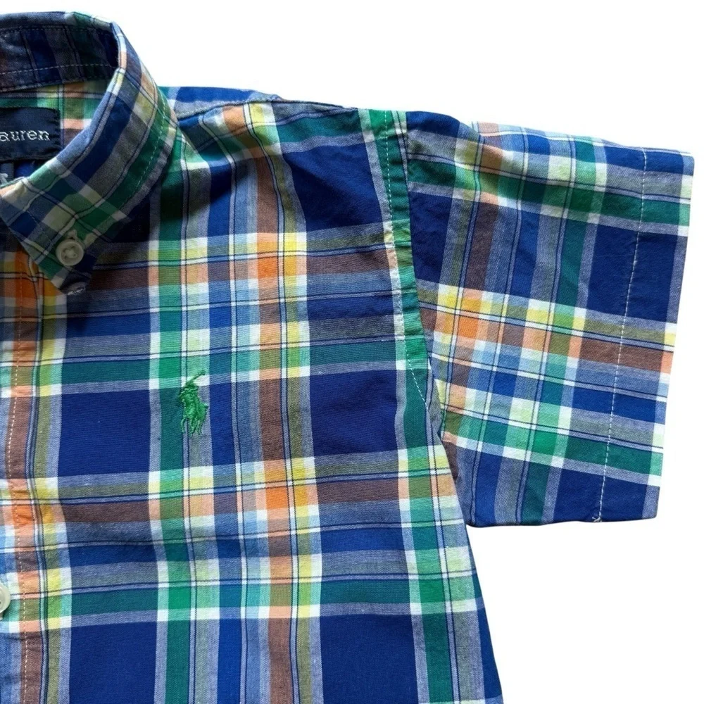 Ralph Lauren Baby Boy Madras Plaid Short Sleeve Button Down Shirt 24M Casual